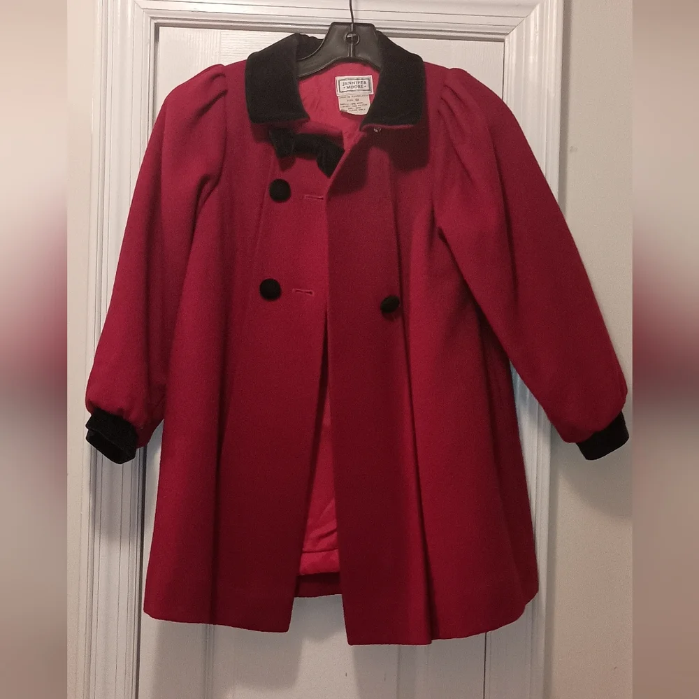 Jennifer Moore Vintage girls Red Black Dress Coat Hat 6x